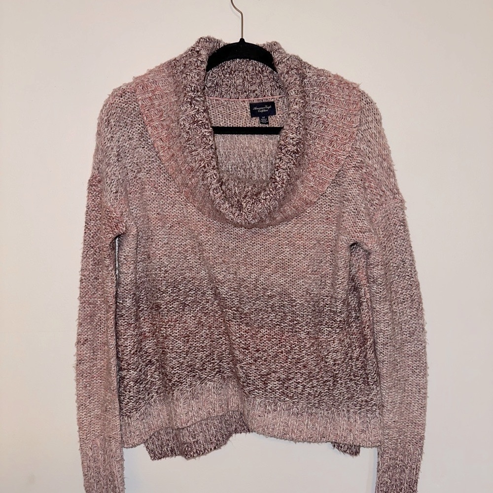 Y2K American Eagle Cozy Pink & Purple Ombré Cowl Neck Sweater size Small